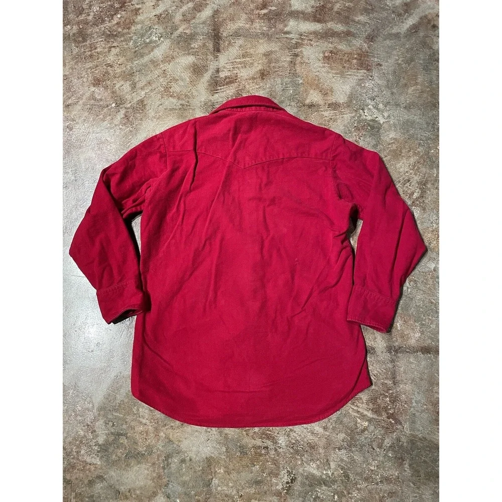 Vintage Lee USA Western Wear Red Pearl Snap Extra Long Tails 70s 80s Sz L/XL *‎